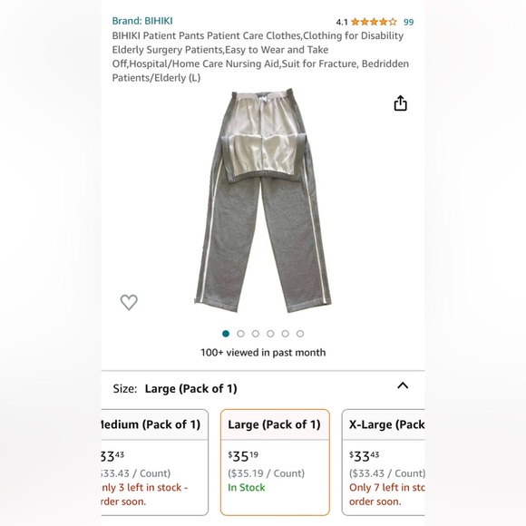 Unisex Patient PANTS Gray Zip sides Adjustable waist size L Easy On & Off - Picture 9 of 11